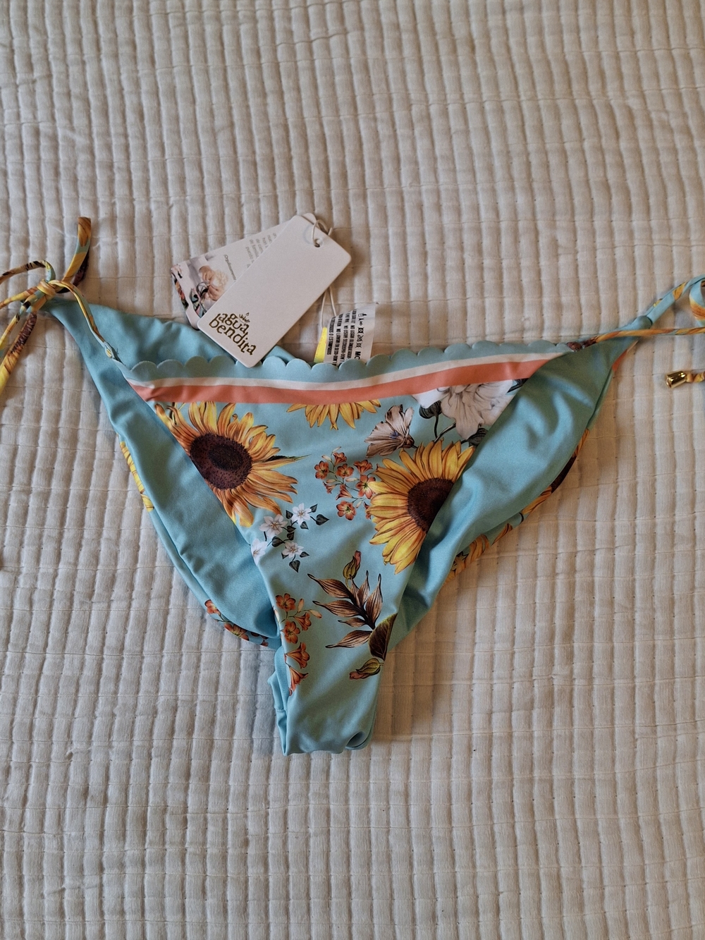 Alegria Turquoise Sunflower Tie-Side Bikini Bottom